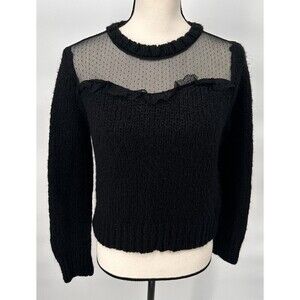 Zara Long Sleeve ‎ Cropped Sweater Chunky Knit Black Size Medium Mesh